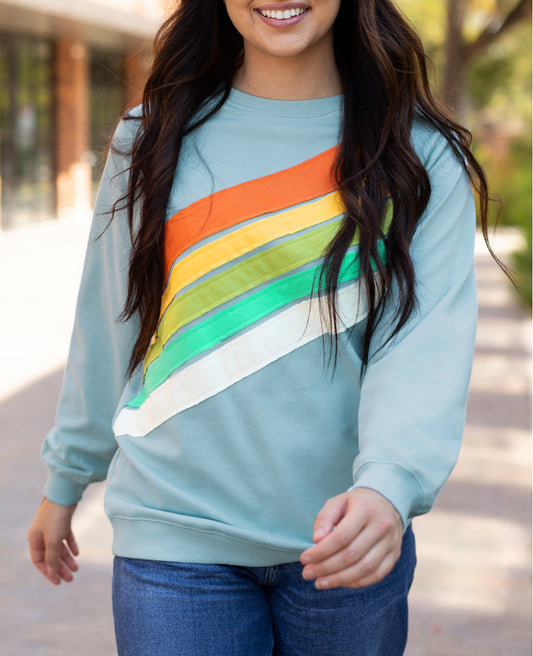 Rainbow Colorblock Striped Pullover Sweatshirt