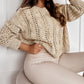 Eyelets Cable Knit Drop Shoulder Sweater