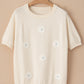 Flower Pattern Short Sleeve Knitted Top