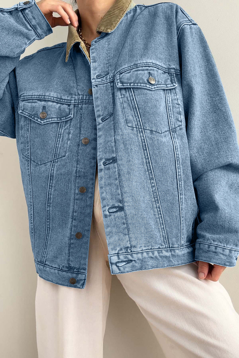 Vintage Corduroy Collar Denim Jacket