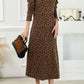 Leopard Round Neck Long Sleeve Split Dress