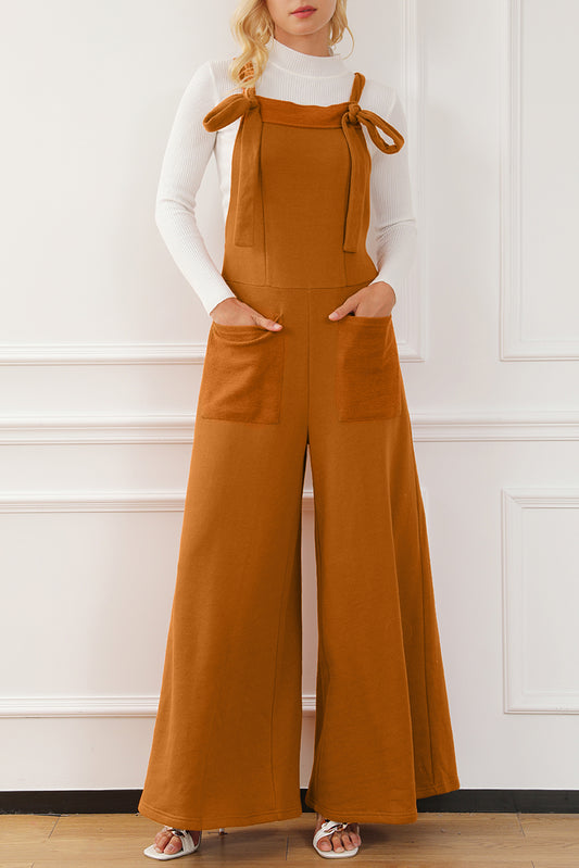 Knotted Straps Patch Pocket Wide Leg Jumpsuit