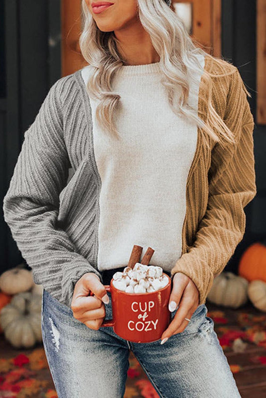 Colorblock Textured Drop Shoulder Sweater