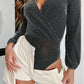 Metallic Striped Surplice V Neck Long Sleeve Bodysuit
