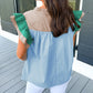 Colorblock Ruffled Sleeve Frill V Neck Blouse