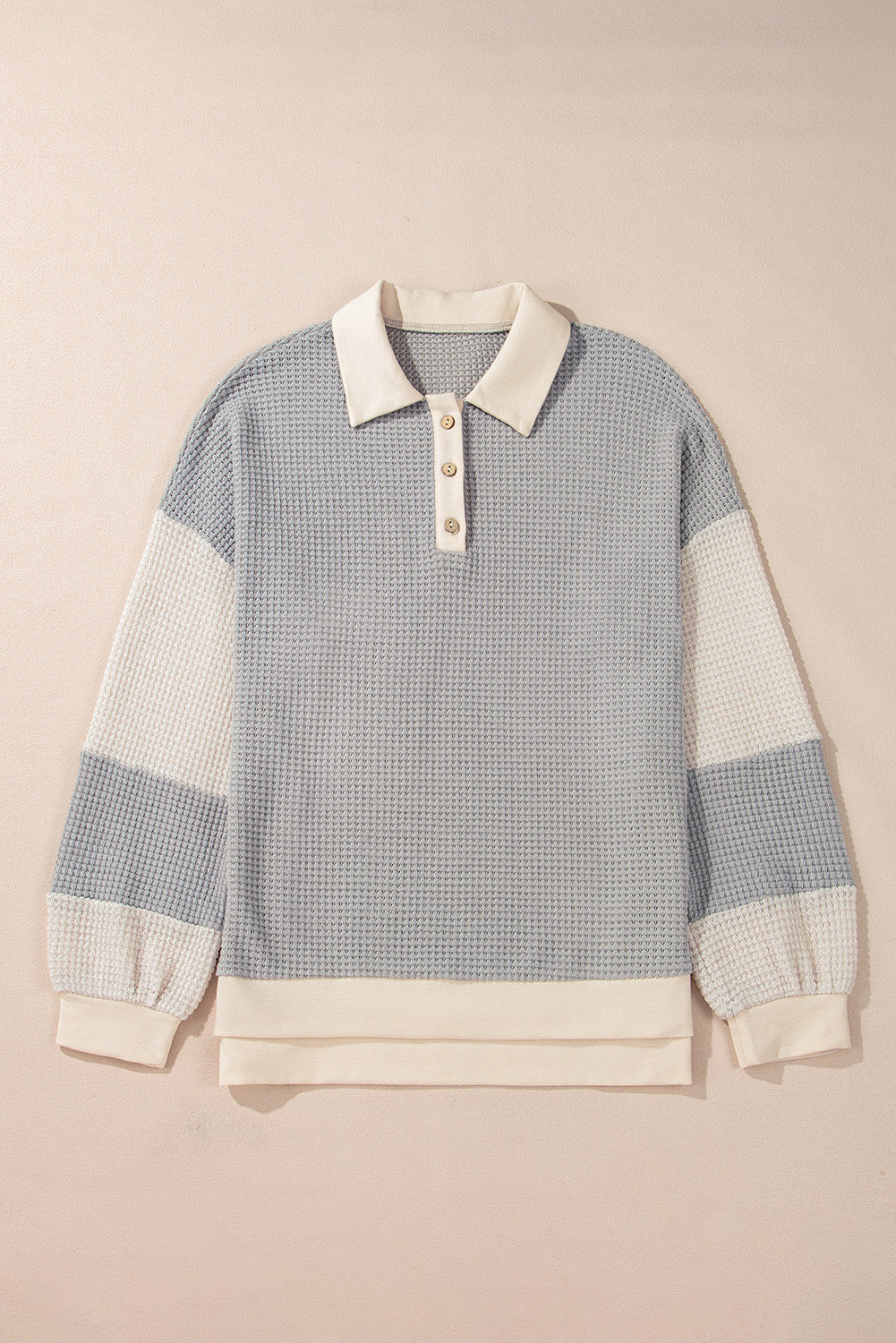 Textured Colorblock Collared Henley Top