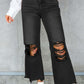 Distressed Hollow-out High Waist Cropped Flare Jeans