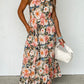 Boho Floral Print Knotted Halter Ruffled Maxi Dress