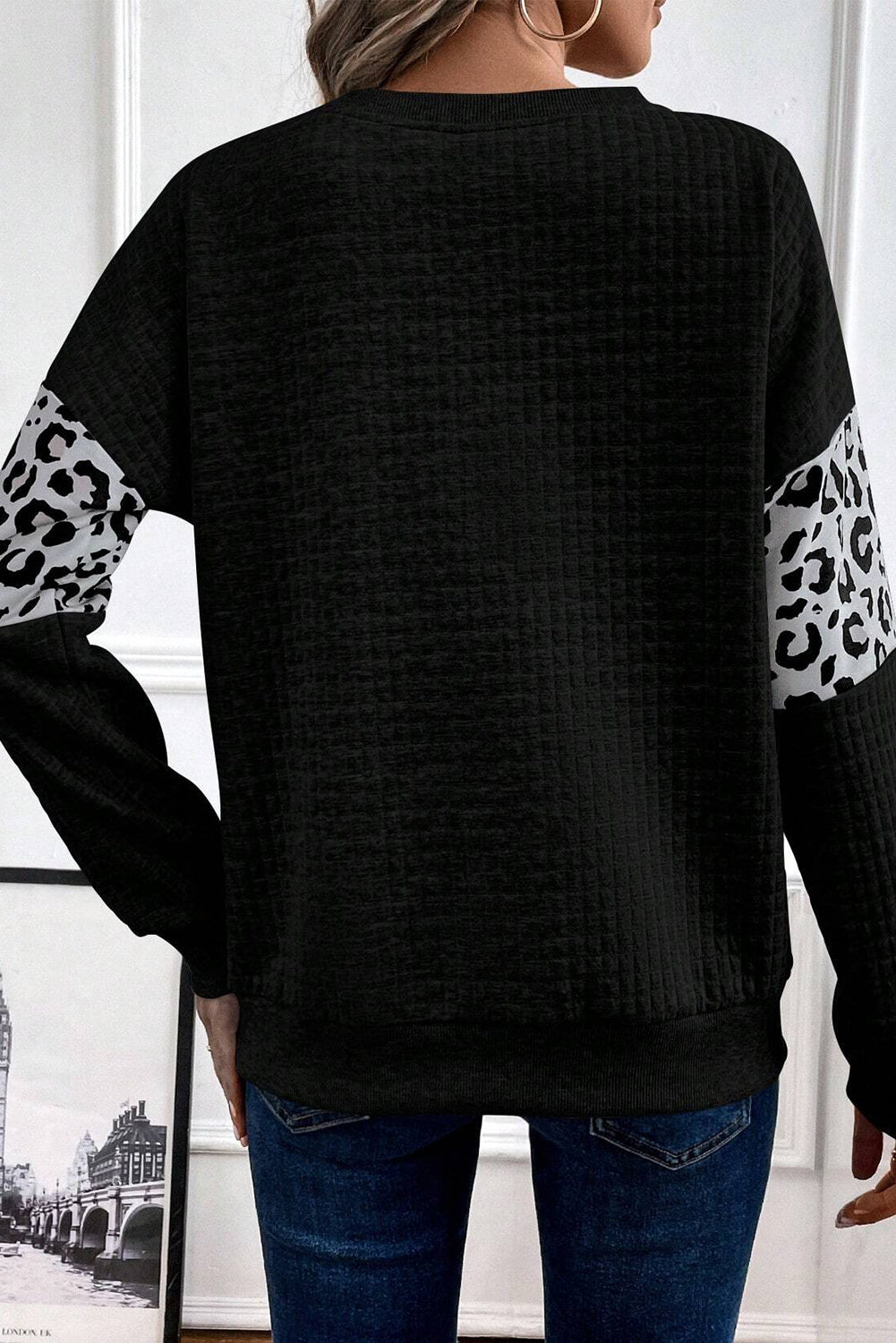 Leopard Quilted Patchwork Crew Neck Sweatshirt