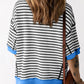 Stripe Oversized Contrast Trim Exposed Seam High Low T Shirt