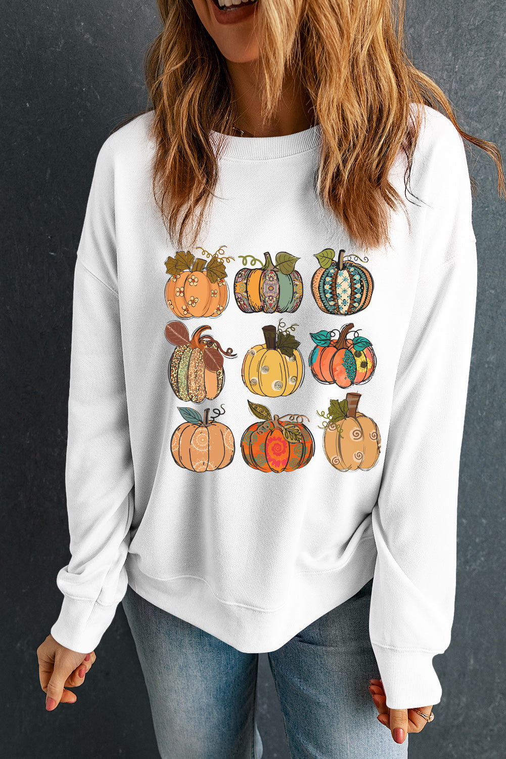 Thanksgiving Pumpkin Print Drop Shoulder Sweatshirt