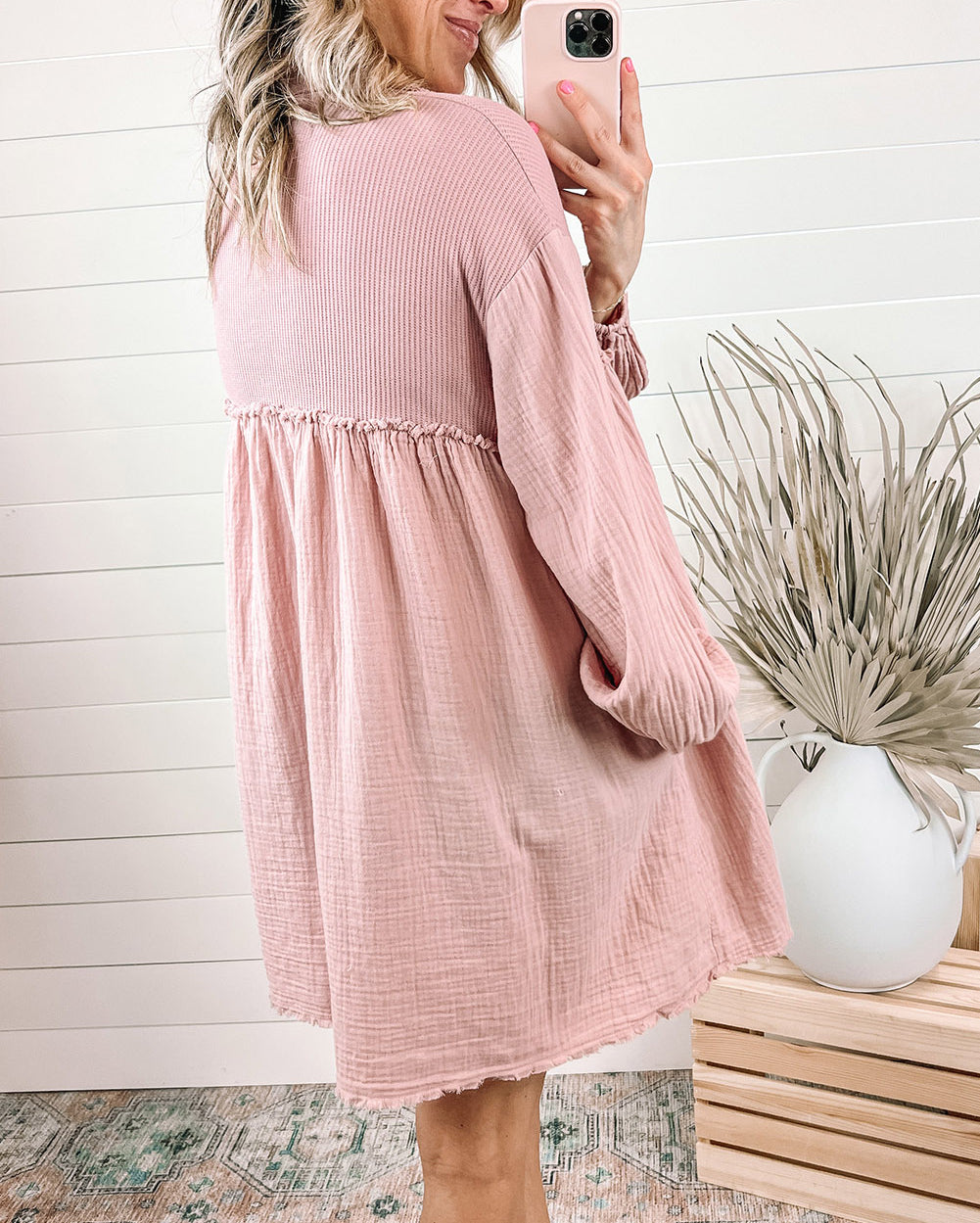 Patchwork Crinkle Puff Sleeve Shirt Dress