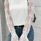 Contrast Lace Sleeve Mock Neck Textured Blouse