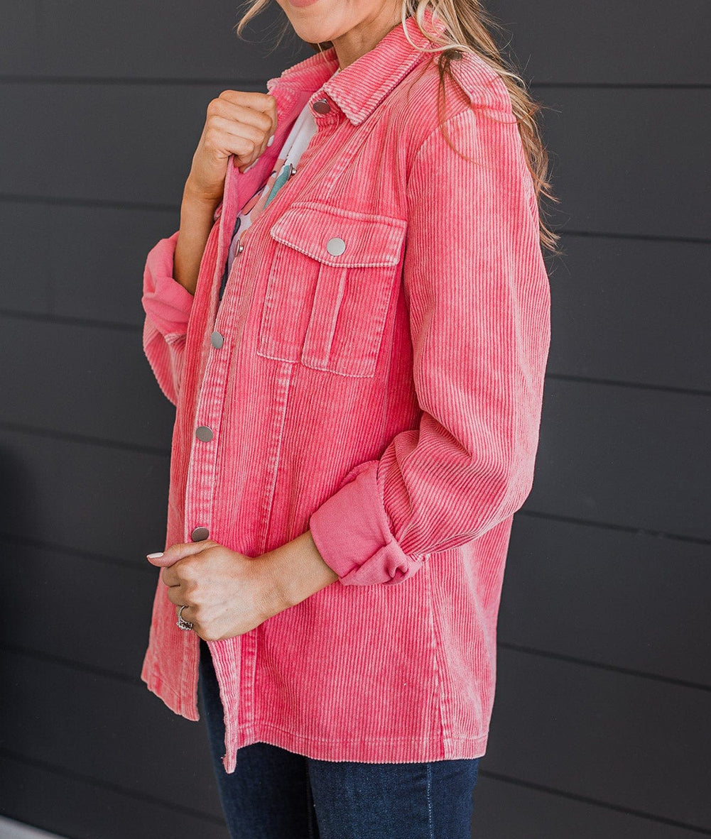 Buttoned Flap Pocket Corduroy Jacket