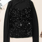 Sequin Velvet Sheer Mesh Mock Neck Blouse