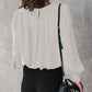 Padded Shoulder Buttoned Cuffs Pleated Loose Blouse