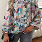 Printed Floral Bubble Sleeve Frill Mock Neck Blouse