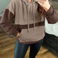 Textured Color Block Kangaroo Pocket Drop Shoulder Hoodie