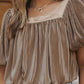 Pleated Puff Sleeve Square Neck Blouse