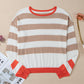 Colorblock Striped Round Neck Drop Shoulder Sweater