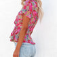 Surplice V Neck Floral Print Flutter Peplum Blouse