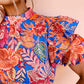Floral Ruffled Puff Sleeve Mock Neck Blouse