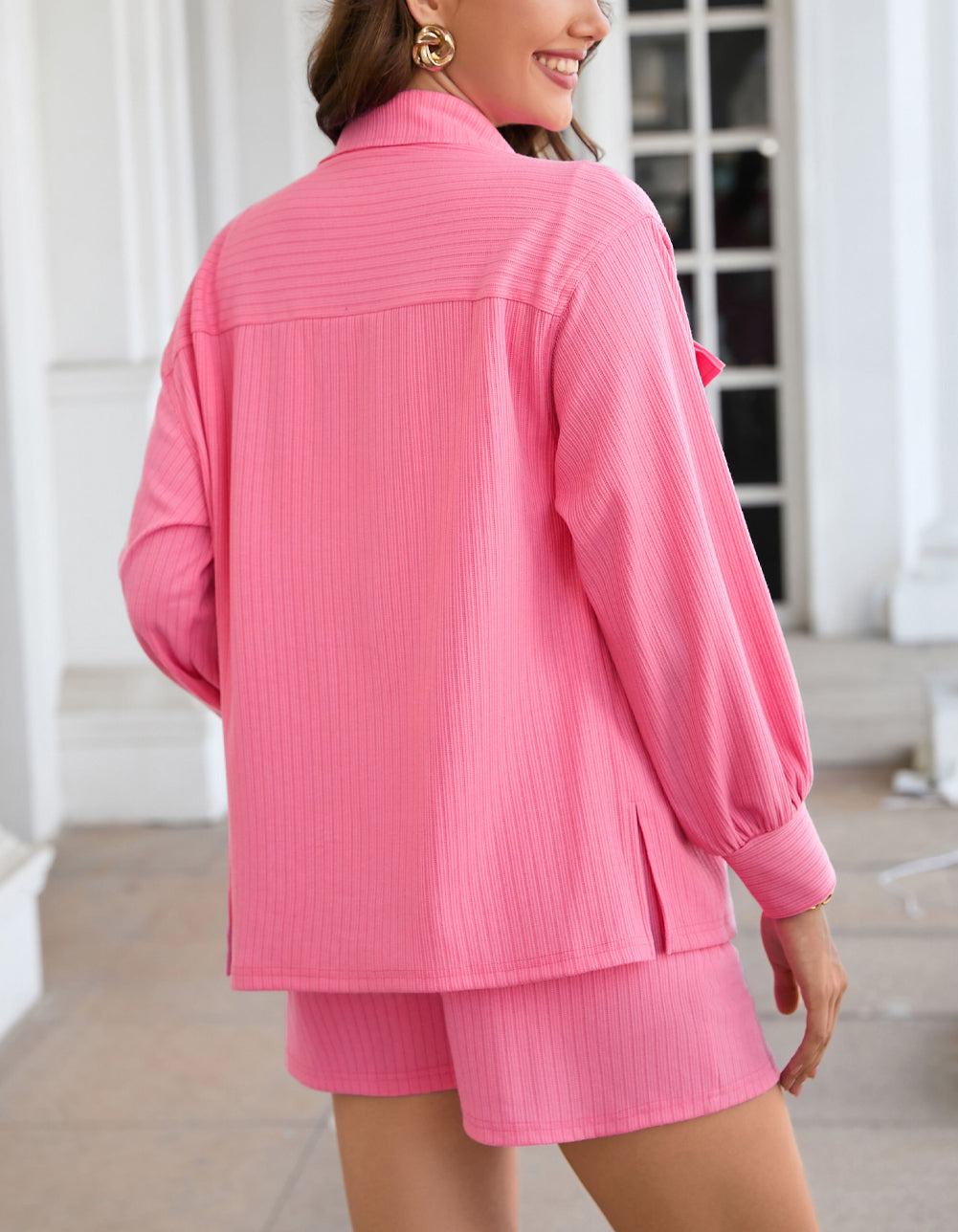 Ribbed Knit Button Top and Shorts Set