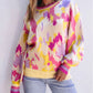 Abstract Print Colorblock Balloon Sleeve Sweater