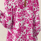 Floral Print Flounce Sleeve Keyhole Back Blouse