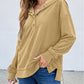 Solid Ribbed Knit Buttoned Drop Shoulder Oversized Hoodie