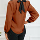 Color Block Bow Back Mock Neck Blouse