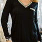 Glitter V Neck Chest Pocket Long Sleeve Top