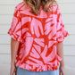 Abstract Palm Printed Ruffled Top and Wide Leg Pants Set
