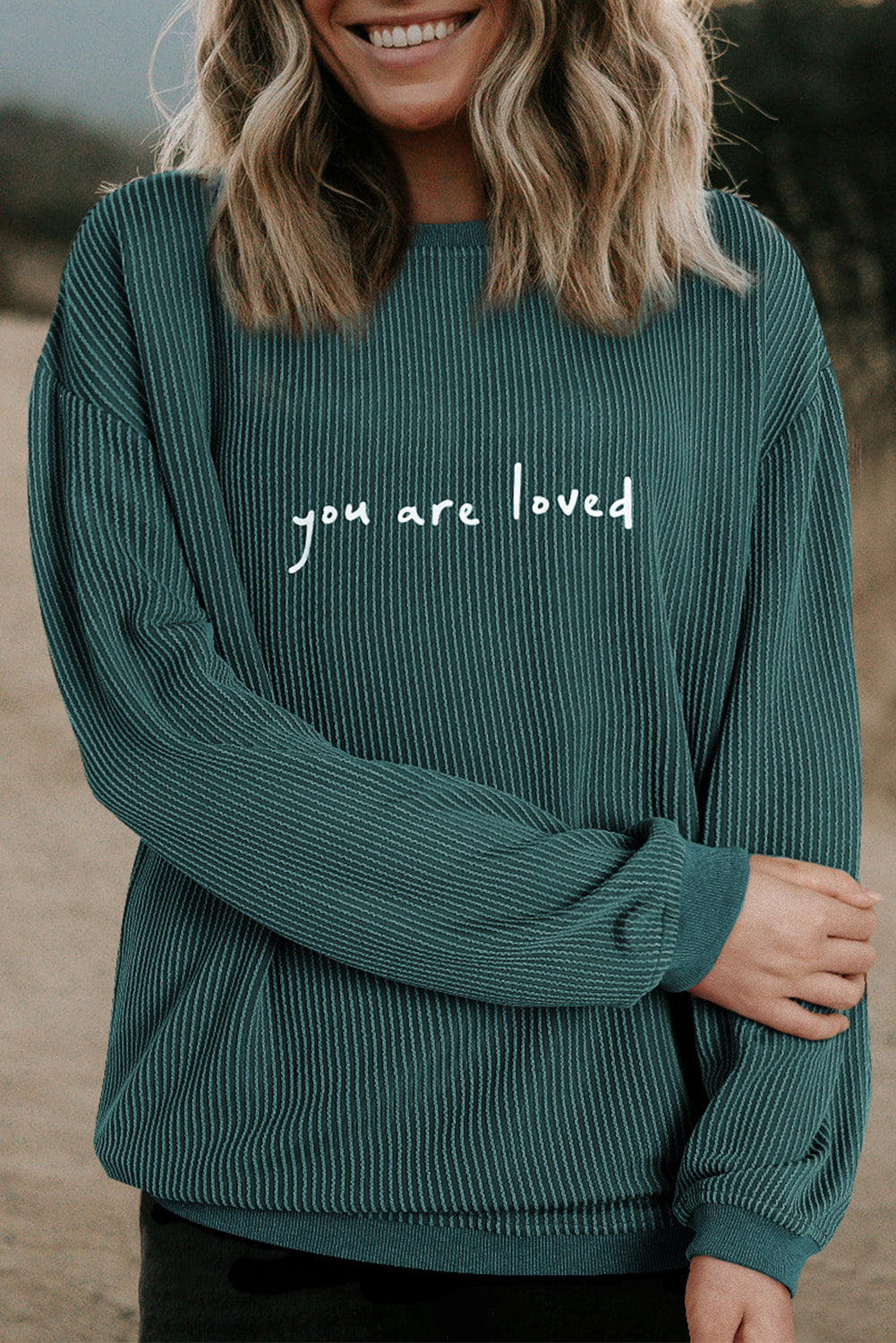 You Are Loved Print Corduroy Sweatshirt