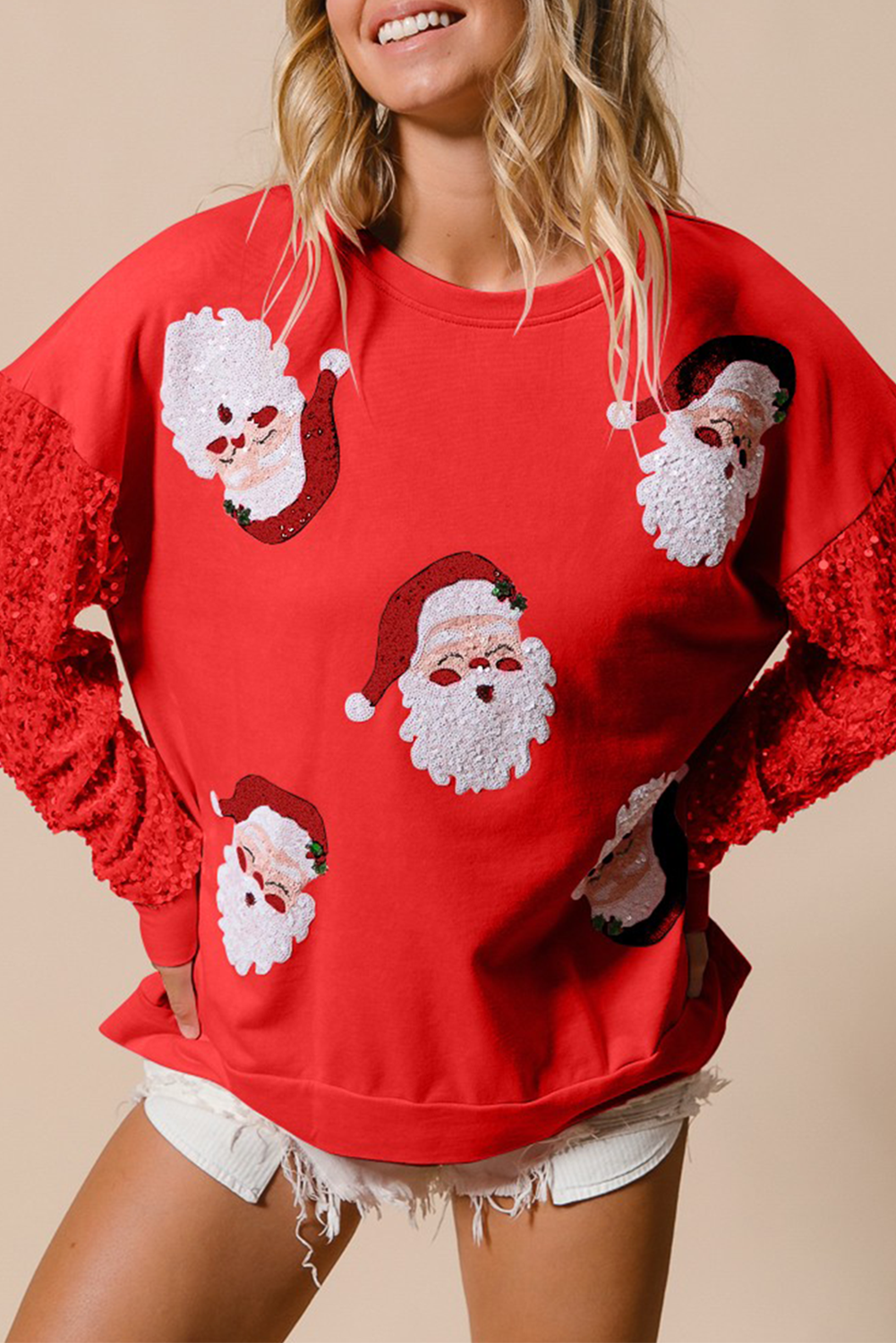 Sequined Santa Claus Long Sleeve Christmas Sweatshirt