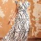 Abstract Vein Print V Neck Ruffle Maxi Dress