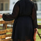 Plus Size Swiss Dot V Neck Wrap Long Sleeve Dress