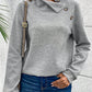 Asymmetric Buttons Detail High Neck Textured Sweatshirt
