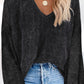Waffle Knit V Neck Long Sleeve Loose Tunic Top