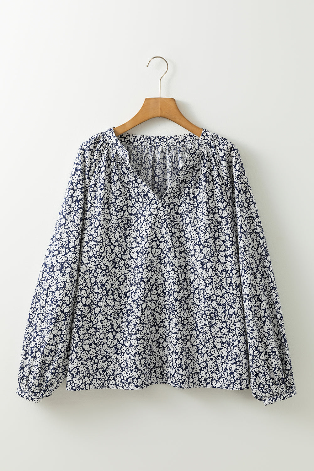 Floral Print Notched V Neck Puff Sleeve Blouse