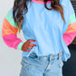 Colorblock Patchwork Long Sleeve Loose Top