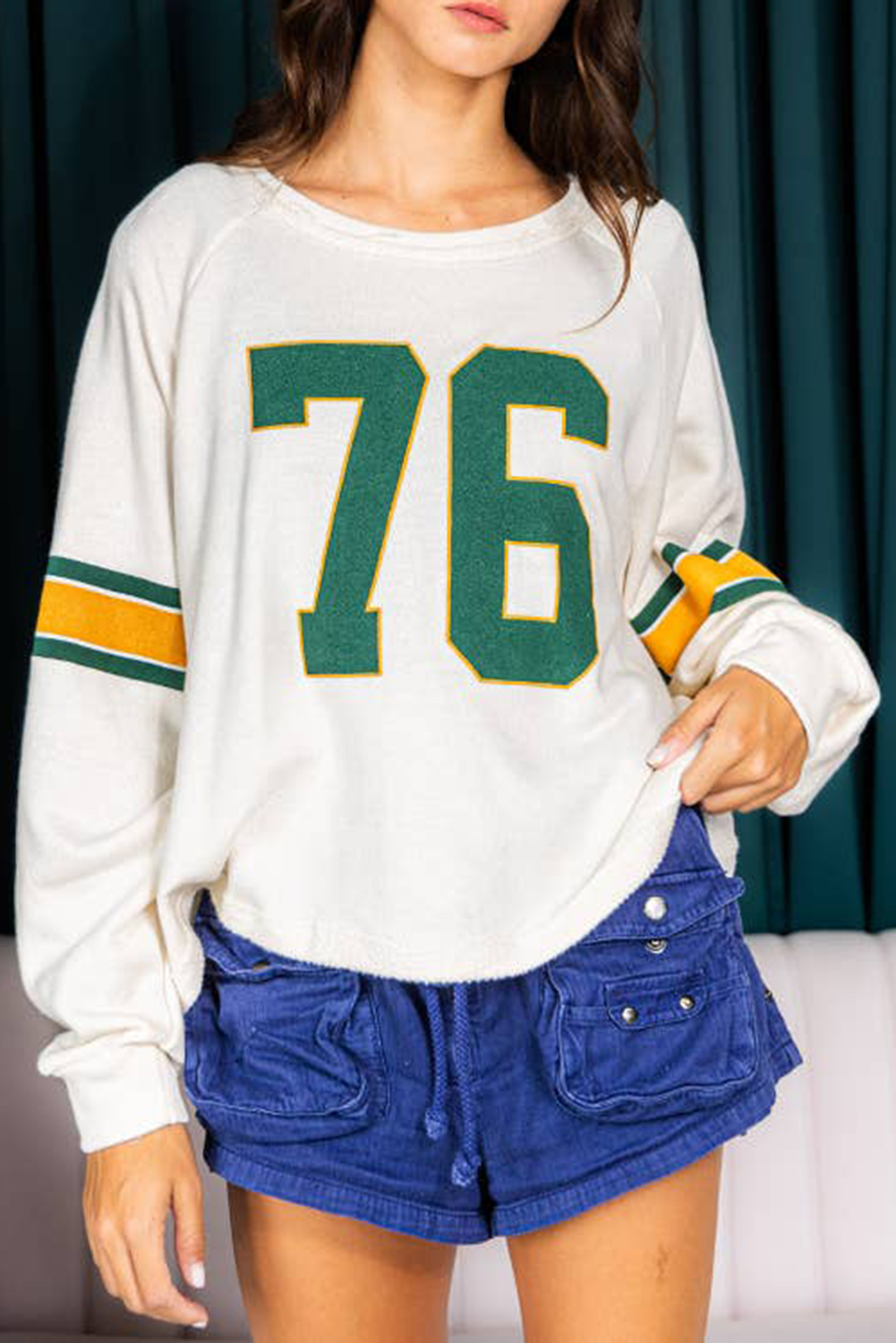 Number 76 Printed Retro Sporty Long Sleeve Top