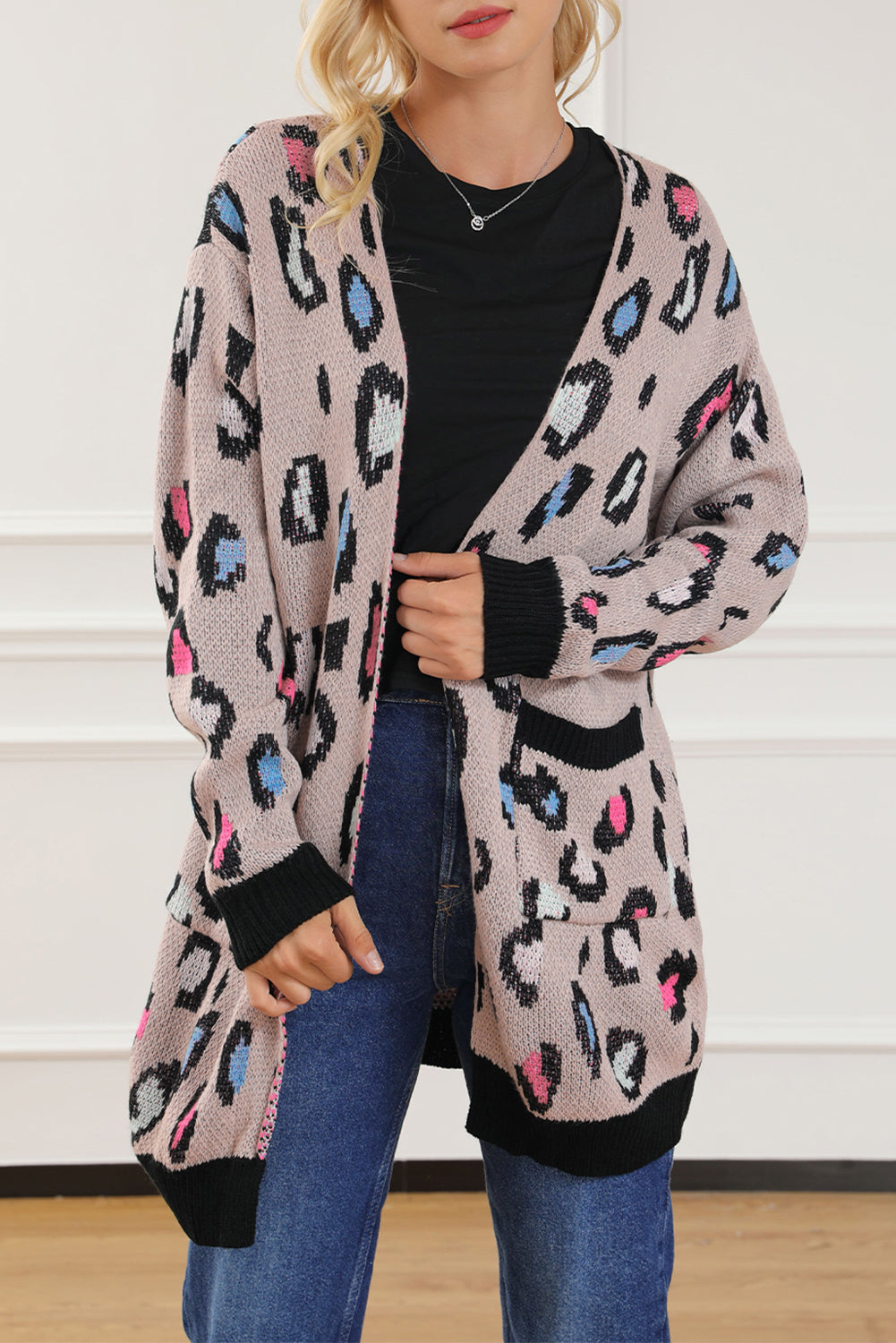 Contrast Trim Pocketed Open Cardigan