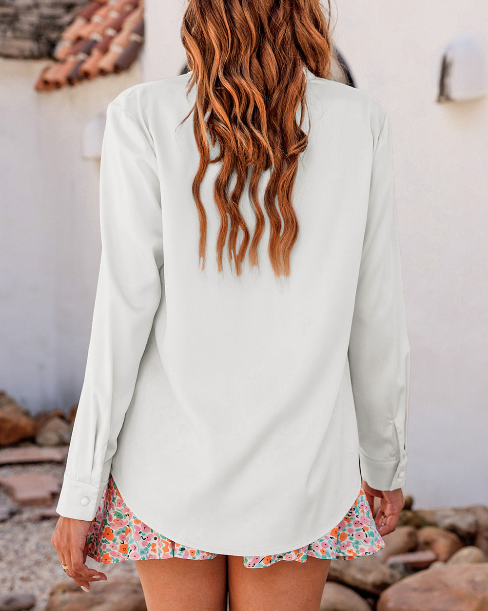 Solid Bow Tie Long Sleeve Blouse
