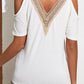 Contrast Guipure Lace Cold Shoulder Tee
