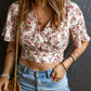 Floral Print V Neck Wrapped Cropped Blouse