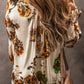 Gorgeous Floral Split Neck Flounce Sleeve Blouse