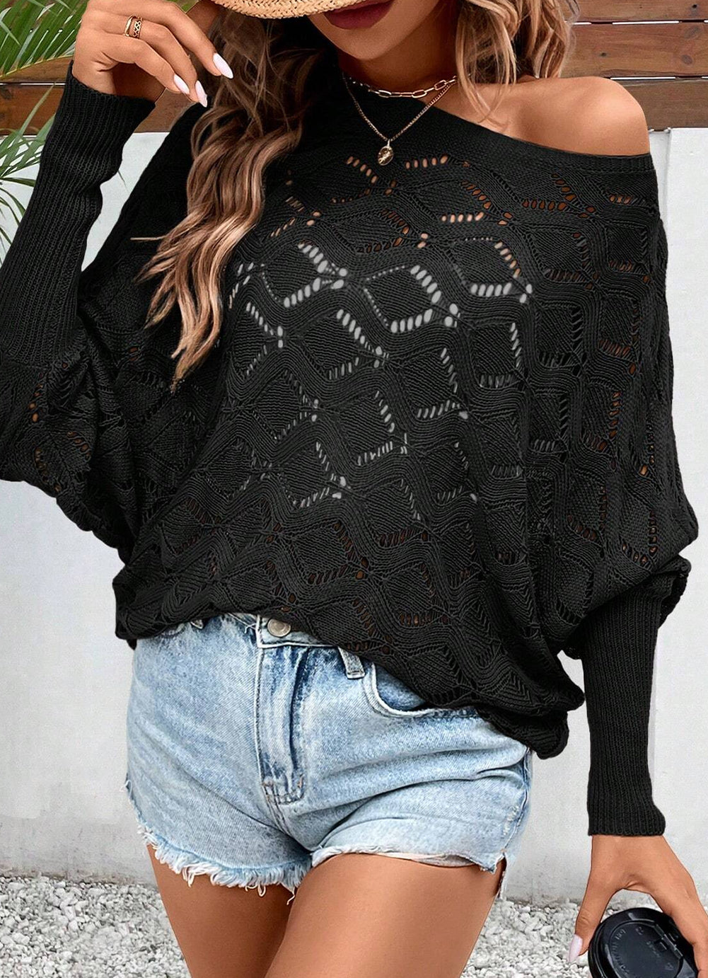 Chic Rhombus Knit Dolman Sleeve Sweater