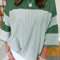 Striped Patchwork 3/4 Sleeve Oversize Top