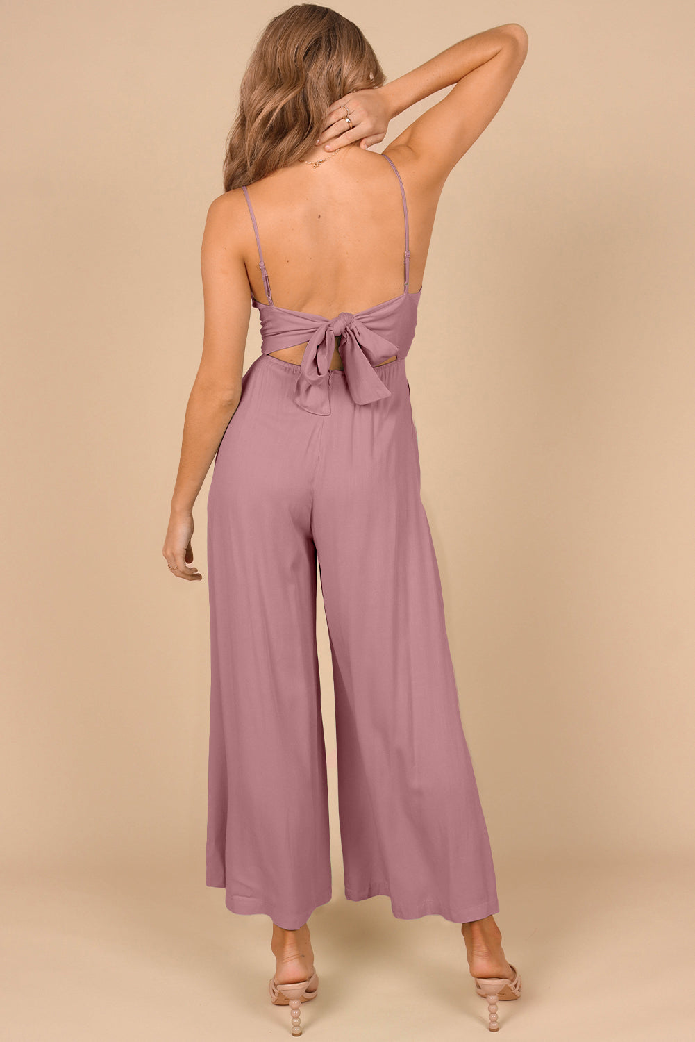 Spaghetti Straps Backless Knot Wide-Leg Jumpsuit